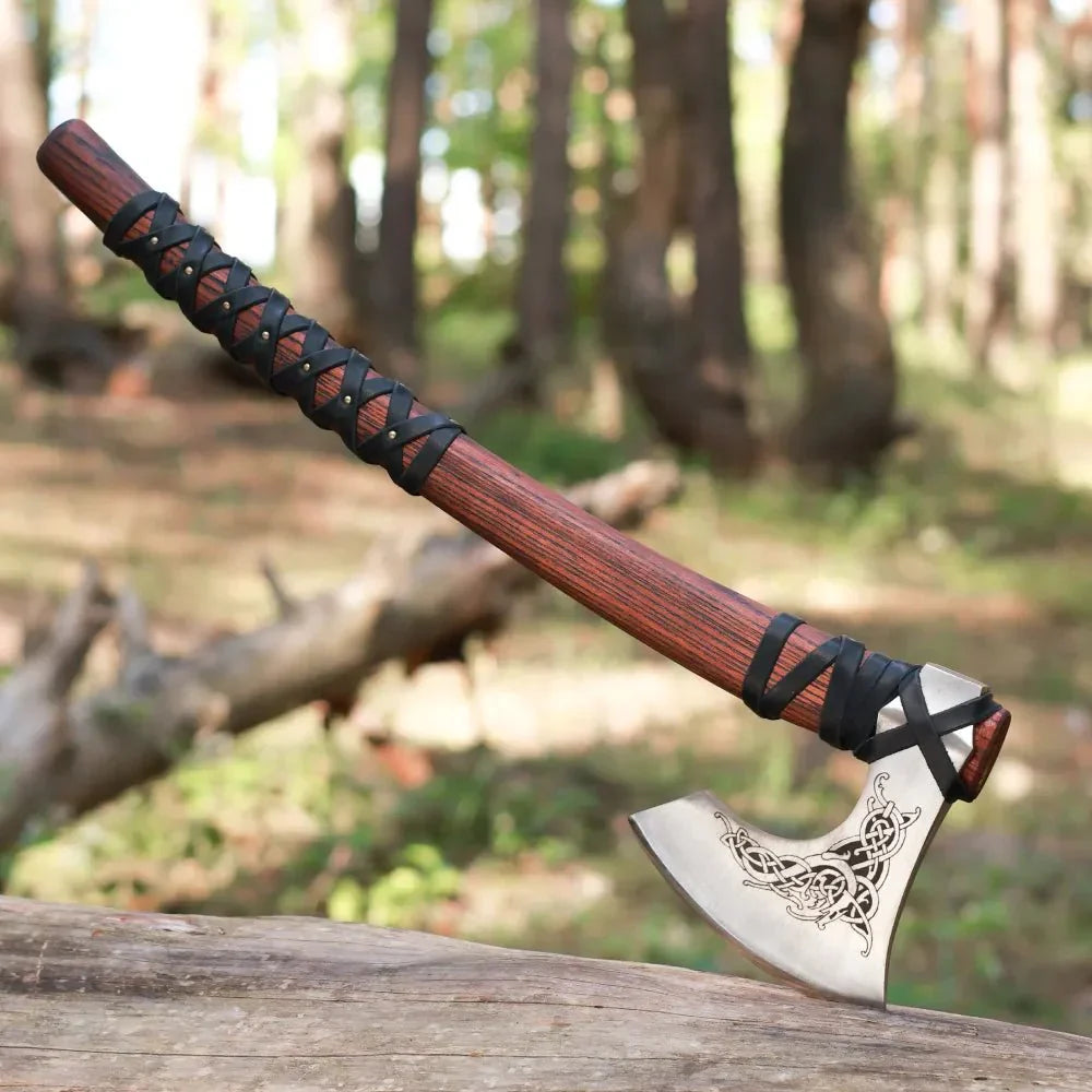 Handmade Norse axe ''Njord" with gently leather wrap